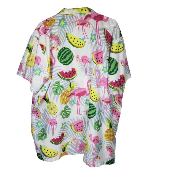 King Kameha Poly Pink Flamingo Watermelon Hawaiian Shirt XXL - Picture 4 of 12